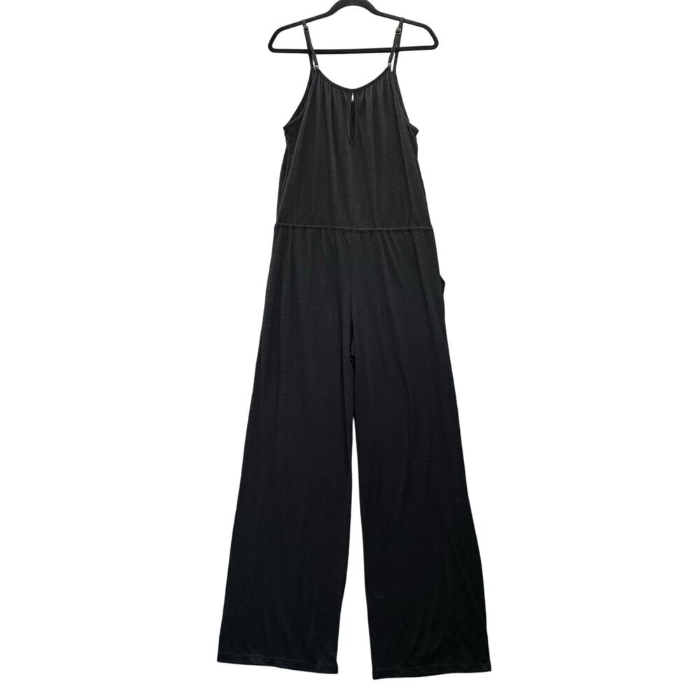 Becca Cozy Lounge Swim Coverup Wide Leg Jumpsuit M Black Drawstring Waist Sheer - Picture 2 of 13